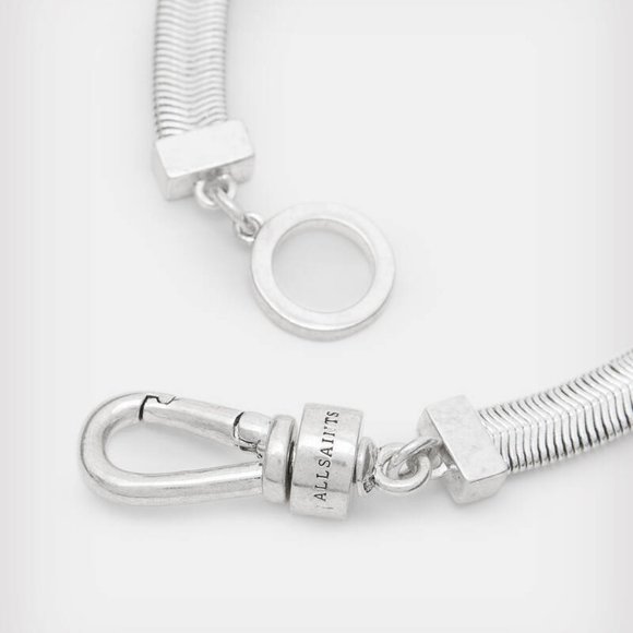 AllSaints Flat Snake Silver Tone Bracelet - Picture 2 of 6